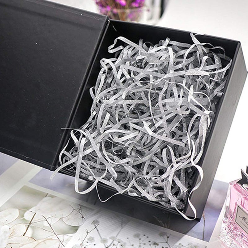 LJY Glitter Raffia Paper Shreds, 100g Crinkle Cut Filler for Gift Wrapping, Basket Filling, Wedding Decorations, Party Supplies, and DIY Crafts Shredded Confetti Strands (Glitter Silver) - Image 5